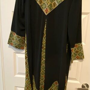Black Kaftan with Green and Gold Pattern